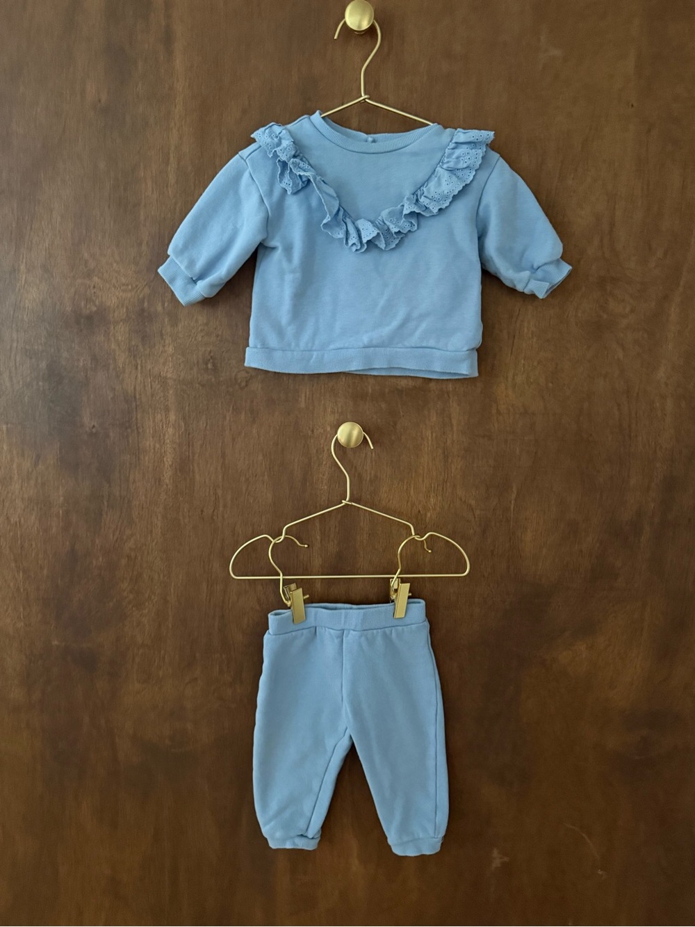 Little Me Light Blue Ruffle Top & Pants Matching Set